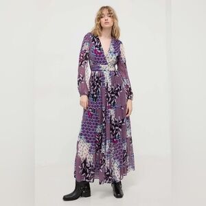 BA&SH Purple and White Floral Long Sleeve Dress